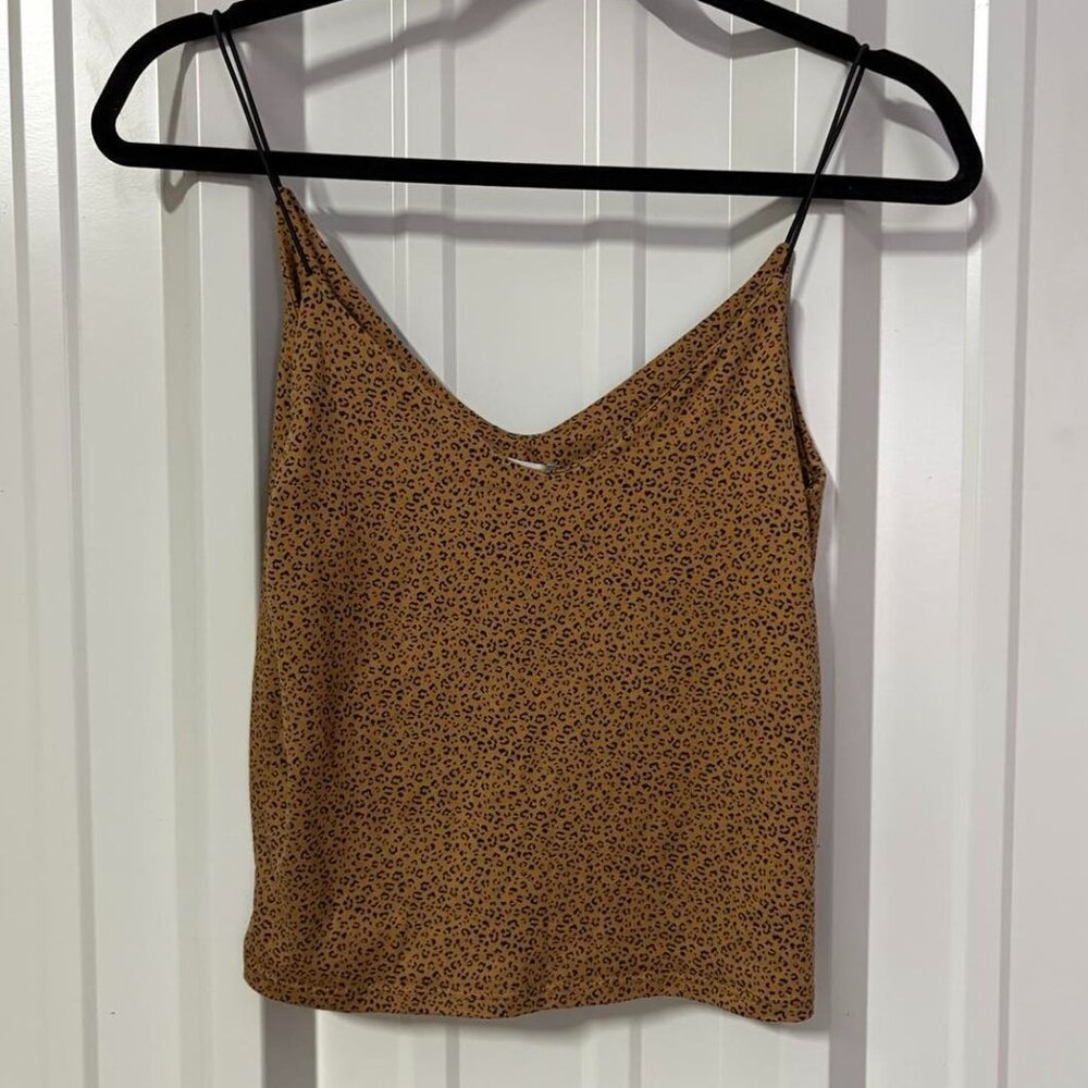 Gaze Leopard Print Crop Top Cami / Size Large / Black Thin Straps